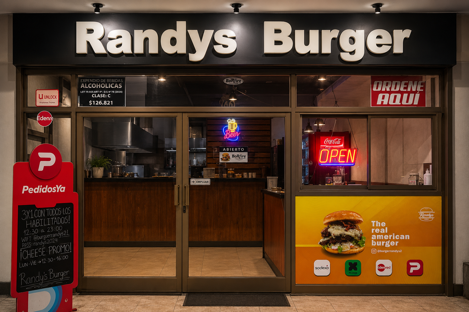 Fachada exterior de Randy's Burger Emmanuel en Chillan